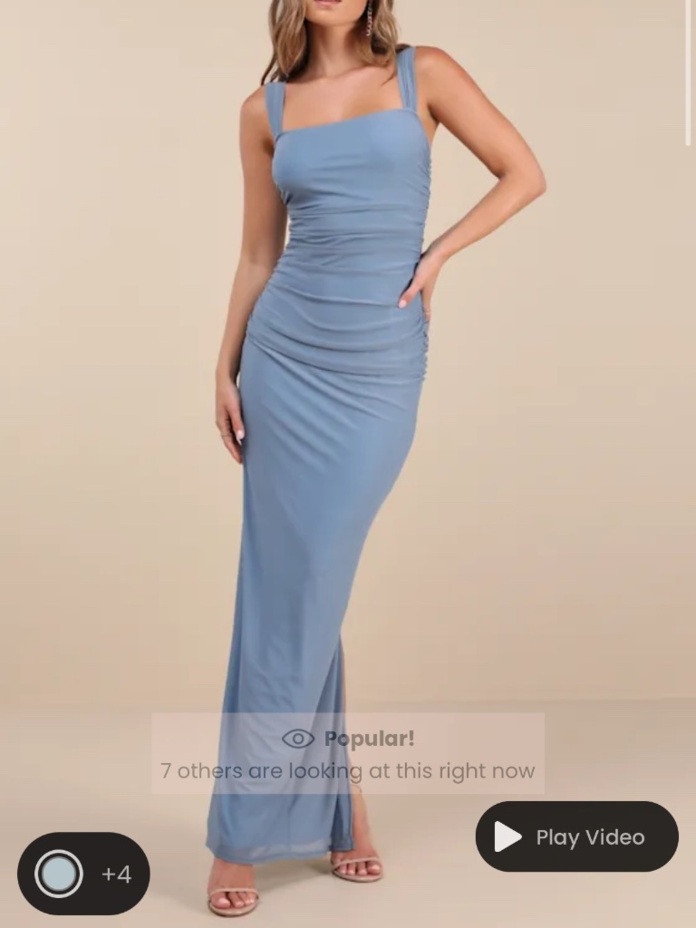 Lulus Amazing Presence Slate Blue Mesh Ruched Column Maxi Dress - Size XL - Picture 2 of 5